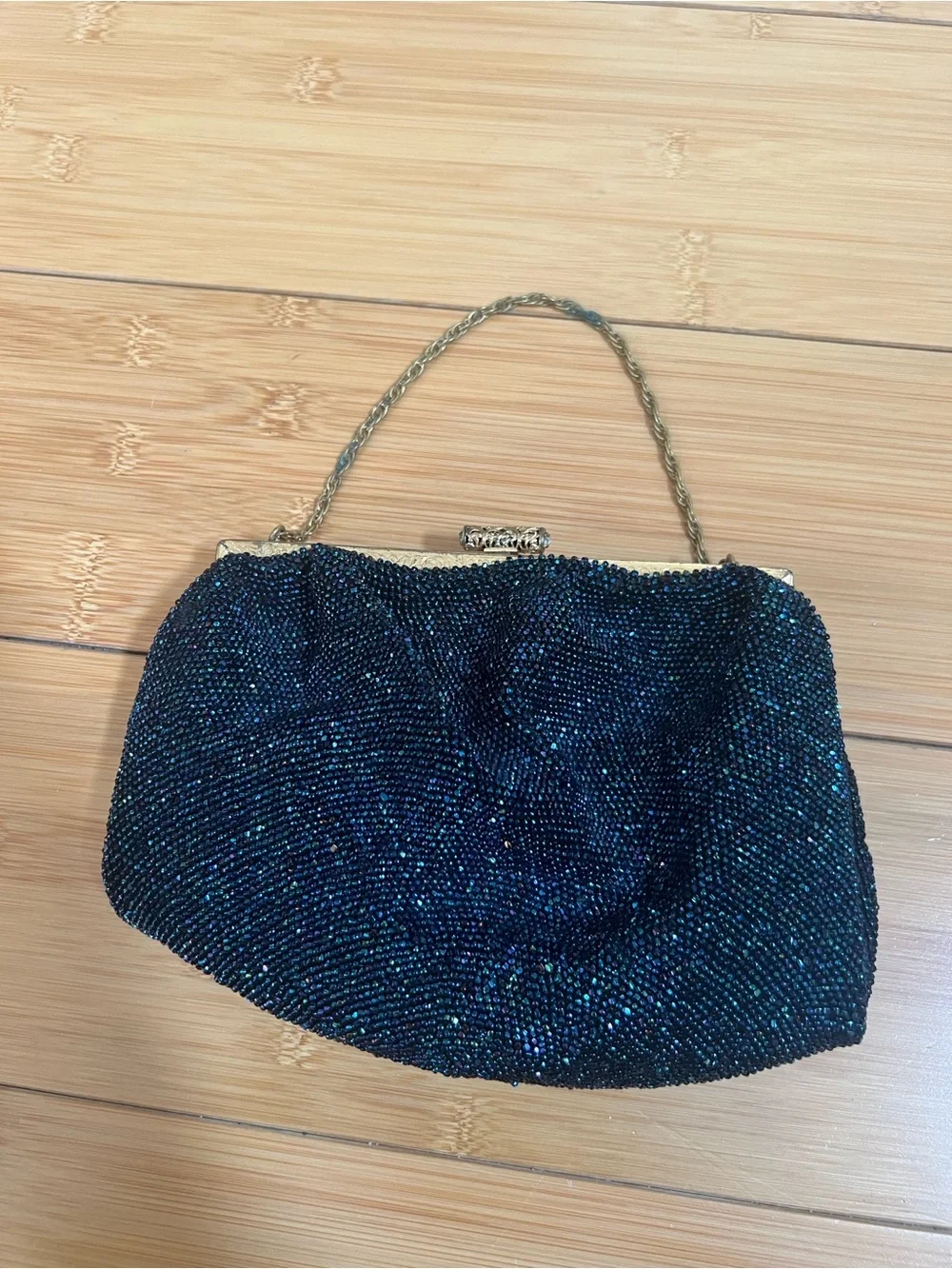 Beaded Evening Clutch Bag in Dark Teal